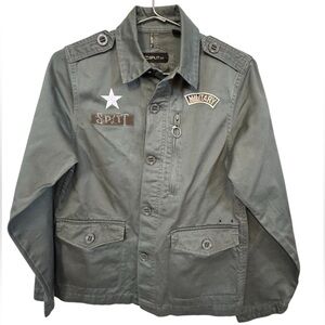 Split Military Style Cargo Utility Gray Patch Cotton Women’s S Jacket Surf Skate